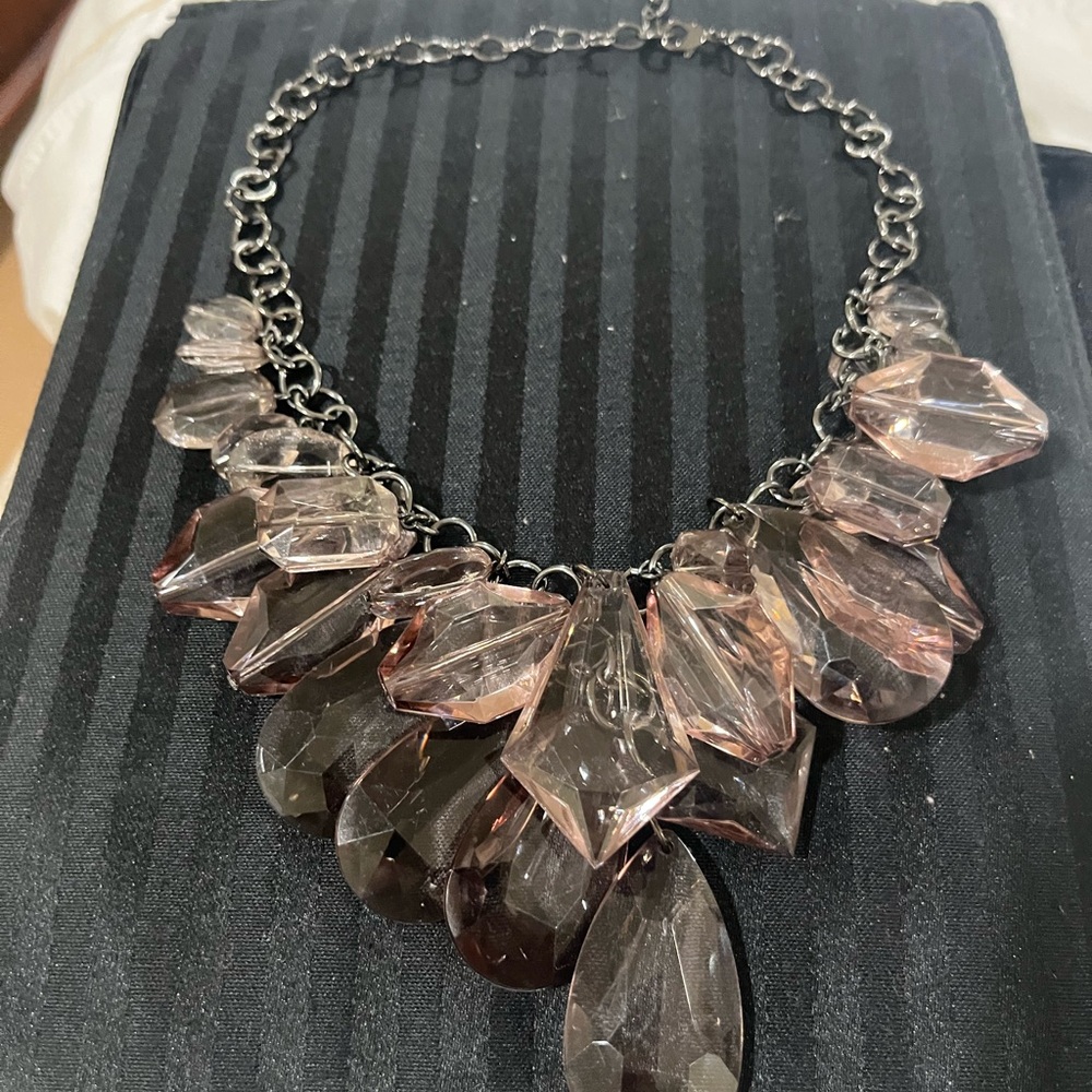 Pink Crystal Cascade Necklace with Faceted Pendants